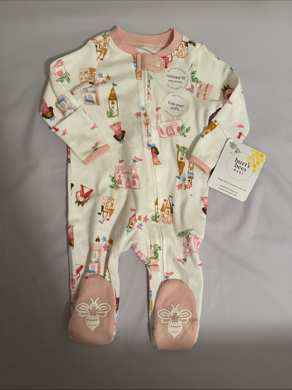 Burt's Bees Baby Castle & Princess Organic Cotton Footed One-Piece - Pink Trim